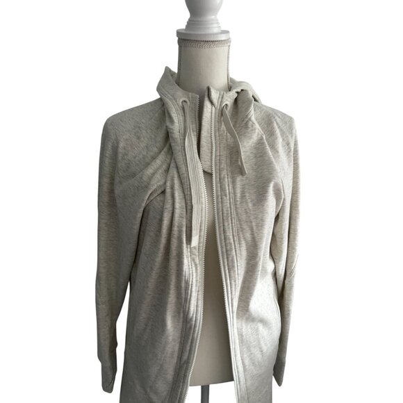 ATHLETA Oatmeal Heathered Long Hoodie Zip Sweatshirt Size Small - Picture 8 of 9